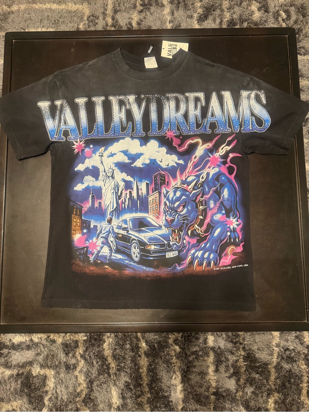 Valleydreams Graphic Black Tee with Neon City Panther